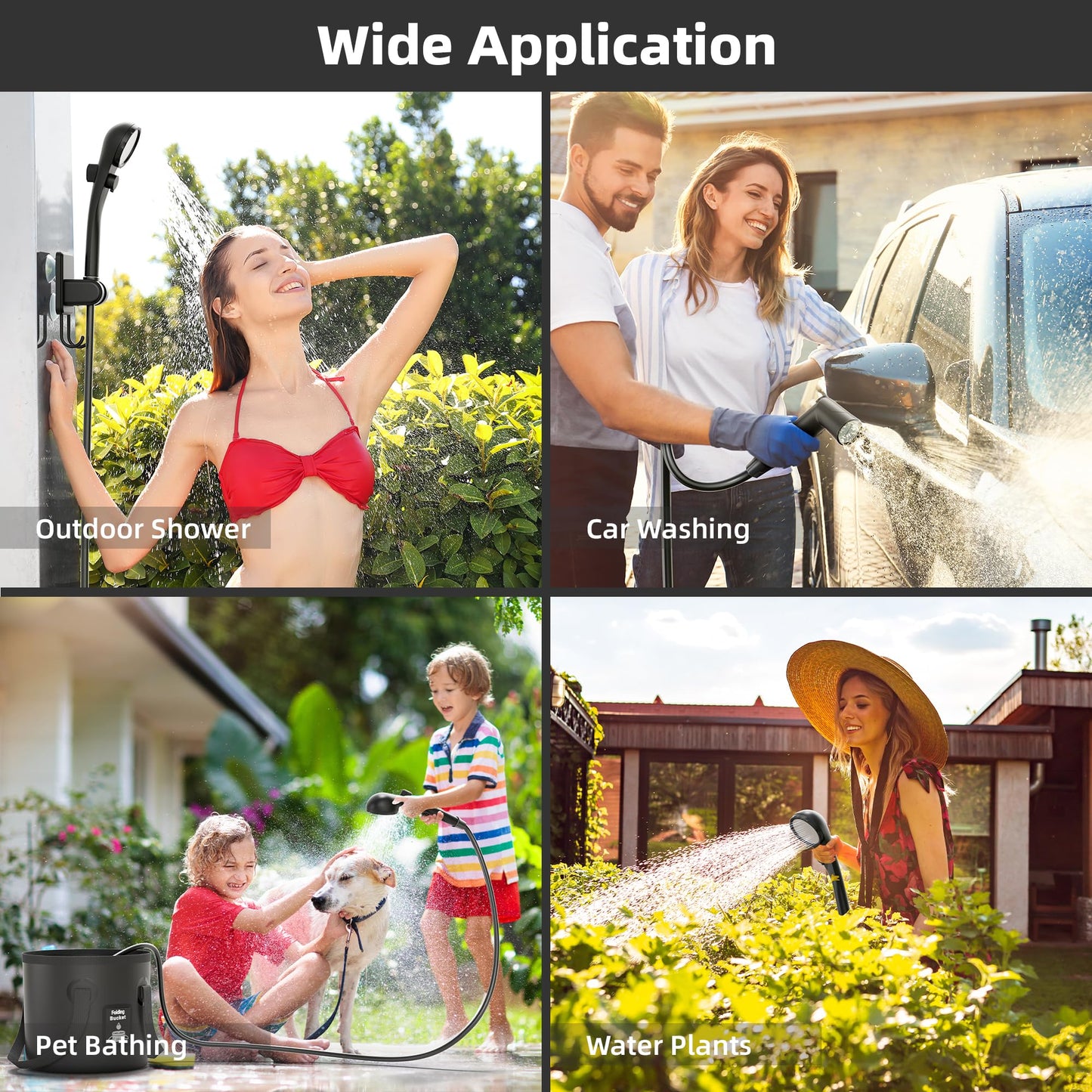 Portable Camping Shower, 6000mAh Rechargeable Shower Pump, LED Display Spray Gun & 20 L Foldable Bucket, Outdoor Shower for Outdoor Camping Hiking,Beach, Travel, Pet Bath, Car Washing, Surf & Boat Cleaning
