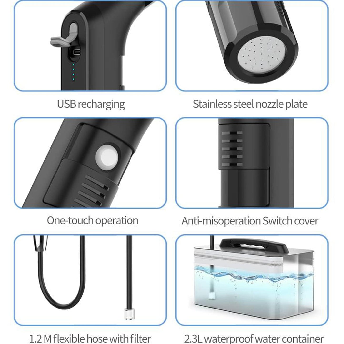 Portable Travel Bidet Electric Rechargeable Handheld Personal Bidet Sprayer for Hygiene Cleaning for Toilet with 2.3 liters Water container (Black)