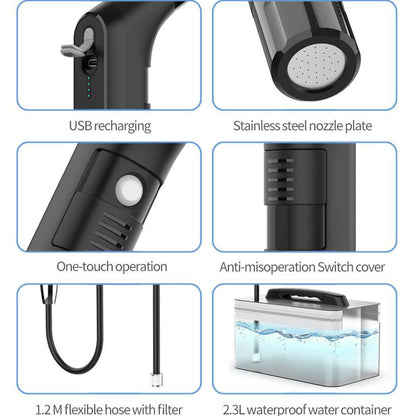 Portable Travel Bidet Electric Rechargeable Handheld Personal Bidet Sprayer for Hygiene Cleaning for Toilet with 2.3 liters Water container (Black)