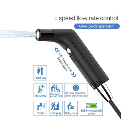 Portable Travel Bidet Electric Rechargeable Handheld Personal Bidet Sprayer for Hygiene Cleaning for Toilet with 2.3 liters Water container (Black)
