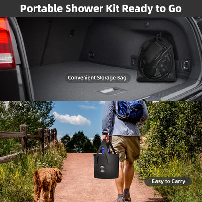 Portable Camping Shower, 6000mAh Rechargeable Shower Pump, LED Display Spray Gun & 20 L Foldable Bucket, Outdoor Shower for Outdoor Camping Hiking,Beach, Travel, Pet Bath, Car Washing, Surf & Boat Cleaning